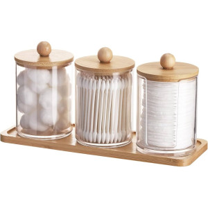 Acrylic Bathroom Set 3pcs with Bamboo Lid & Base Bathroom Accessories