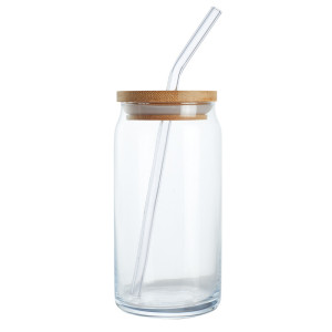 Glass with Wooden Lid & Multi-Purpose Straw