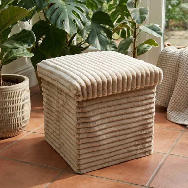Velvet stool with storage space BEIGE Chairs - Stool - Pouf
