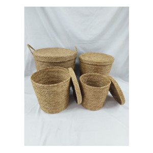 Wicker Storage Baskets with Lid 4-Piece Set PAROS Boxes - Baskets