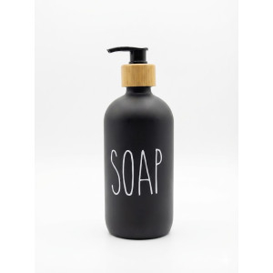 Ντισπένσερ Γυάλινο με Bamboo 550ml BLACK Αξεσουάρ Μπάνιου